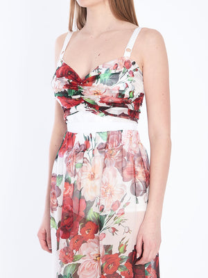 DOLCE & GABBANA Sleeveless Rose Print Bustier Top - Size IT 42