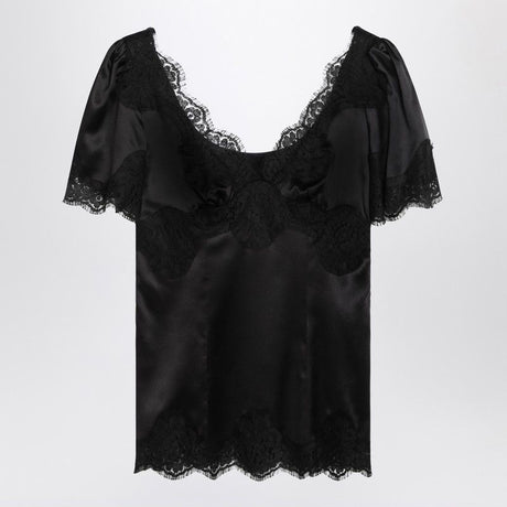 DOLCE & GABBANA Satin and Lace Short Sleeve Top