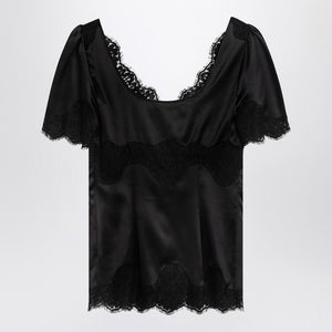 DOLCE & GABBANA Satin and Lace Short Sleeve Top