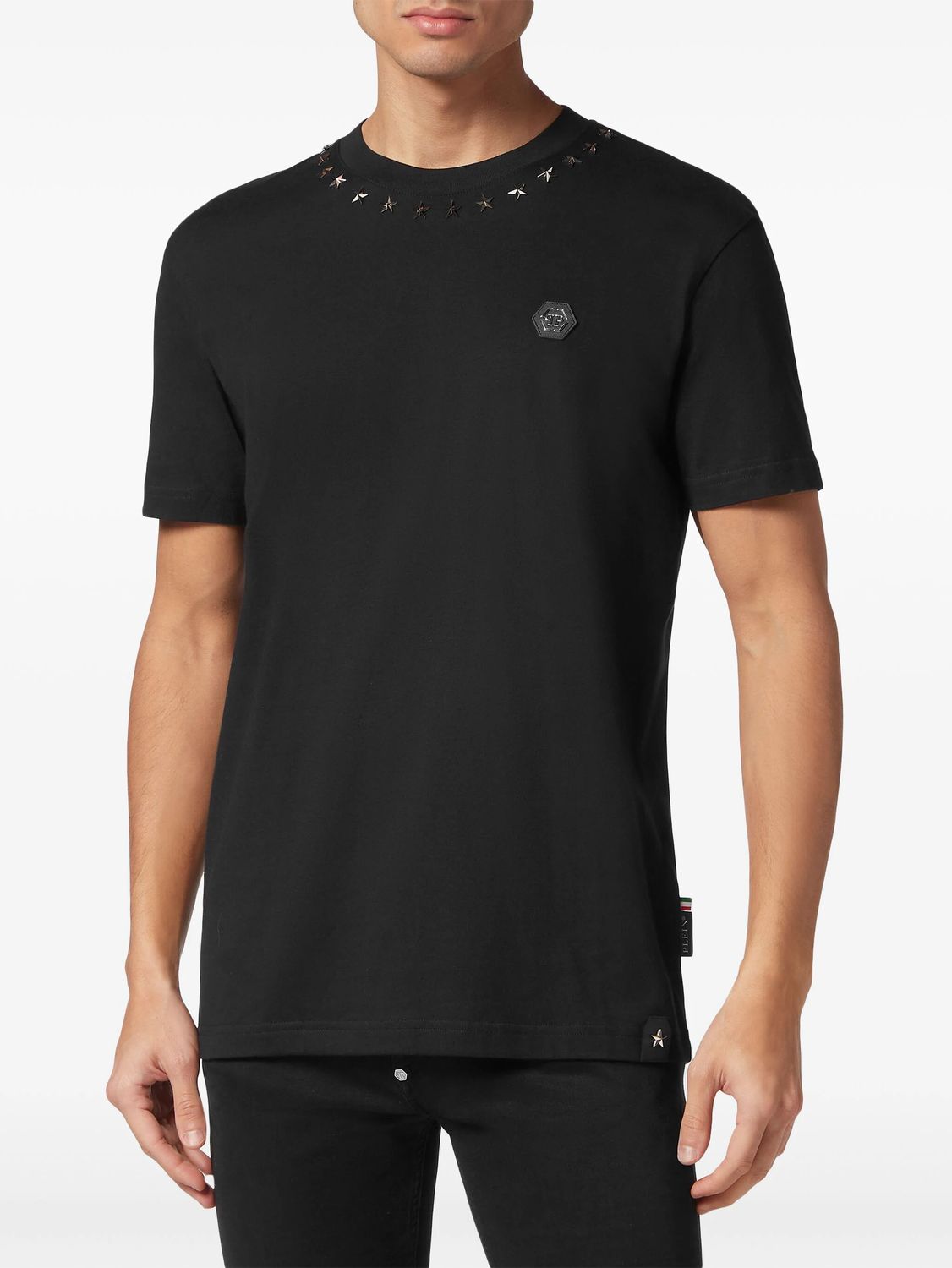 PHILIPP PLEIN Logo-Appliqué Cotton T-Shirt with Star Stud Detailing