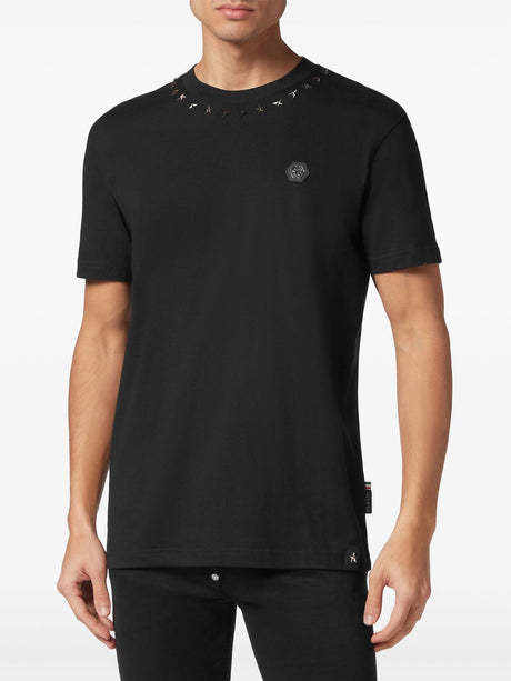 PHILIPP PLEIN Logo-Appliqué Cotton T-Shirt with Star Stud Detailing