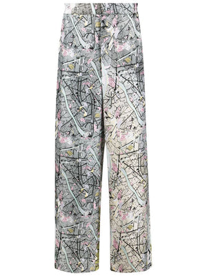 FENDI Multicolor Silk Trousers with Elastic Waistband and Side Pockets for Men