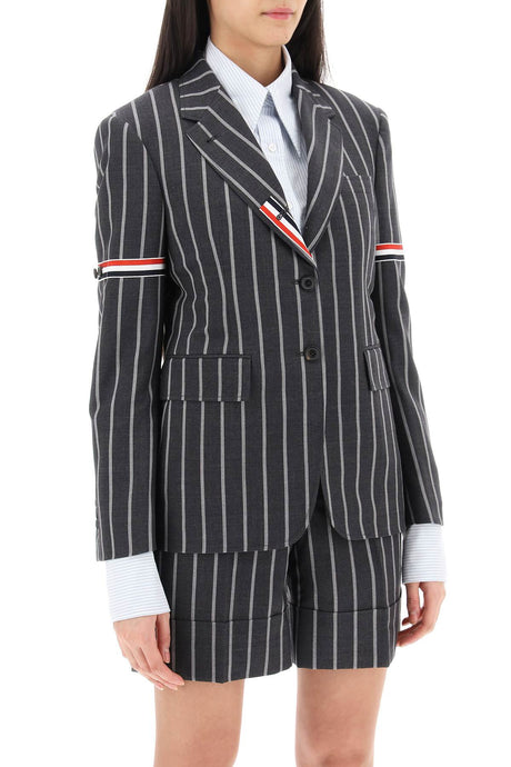 THOM BROWNE グレイのストライプ単一の女性用ジャケット-SS24