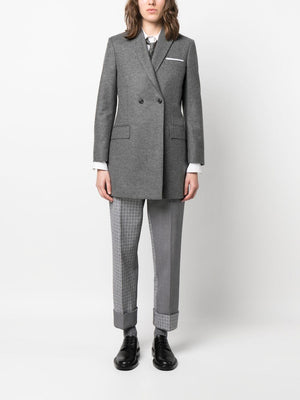 THOM BROWNE Elongated Long Sleeve Double Breasted Sportcoat in Wool Flannel