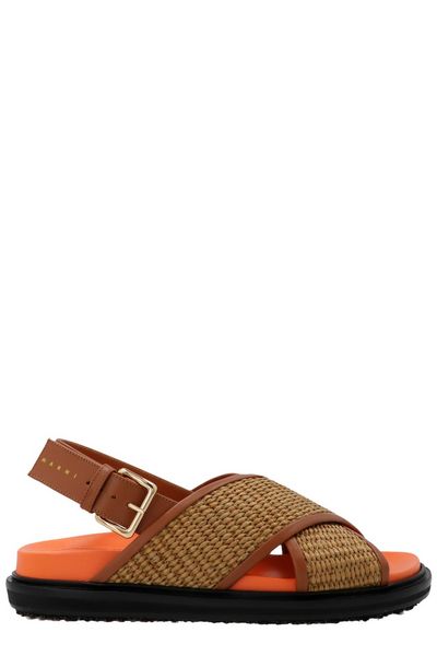 MARNI Leather Trim Raffia Sandals for Women