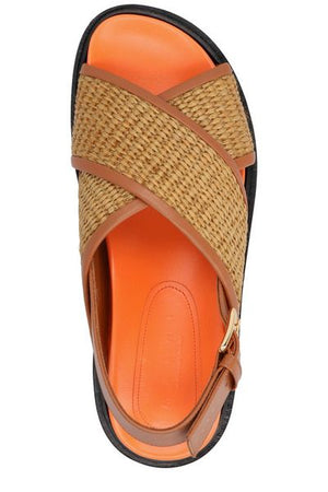 MARNI Leather Trim Raffia Sandals for Women