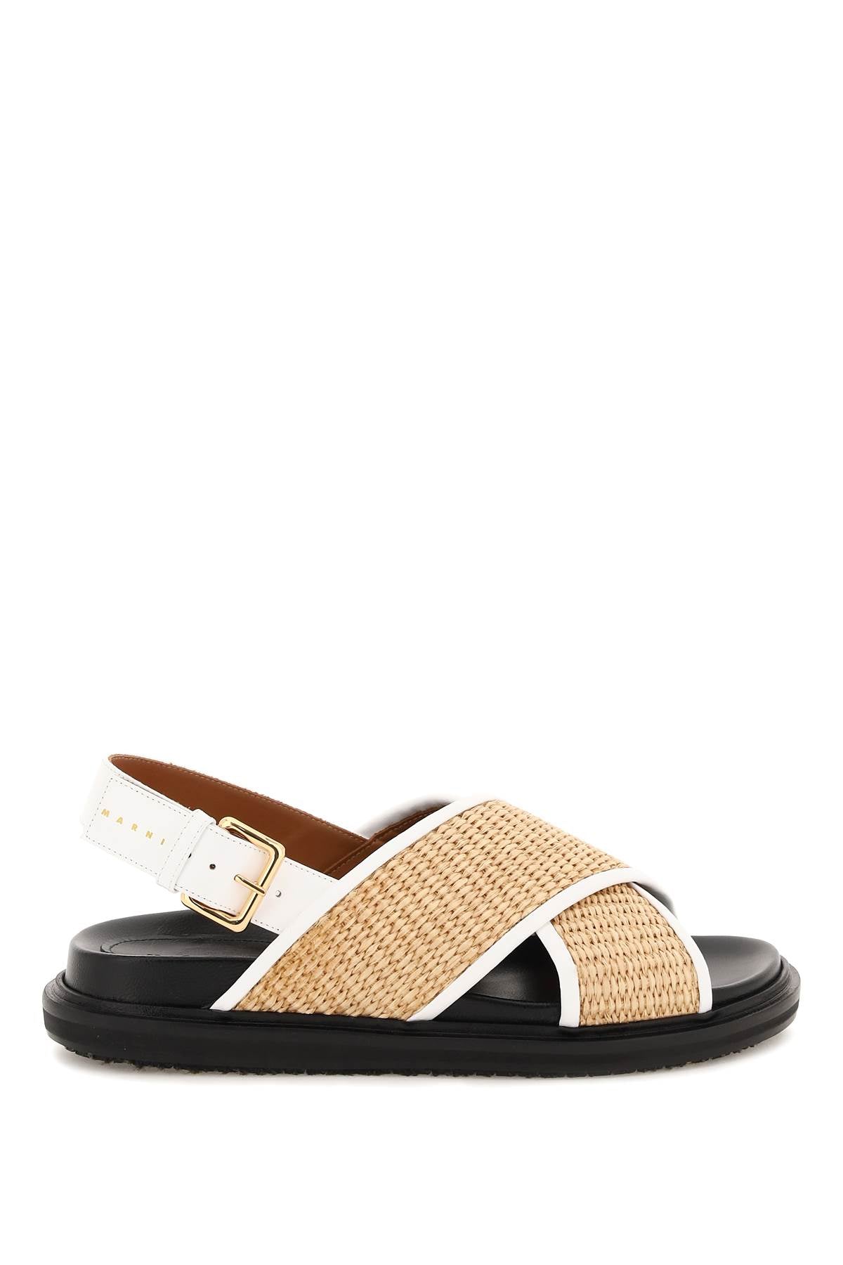 MARNI Leather Trim Raffia Sandals for Women