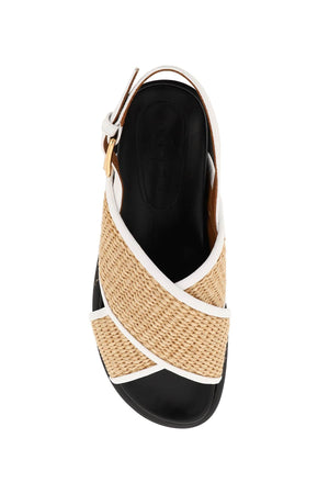 MARNI Leather Trim Raffia Sandals for Women