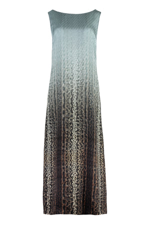 FENDI Printed Silk Dress with Open Back and Chain Detail