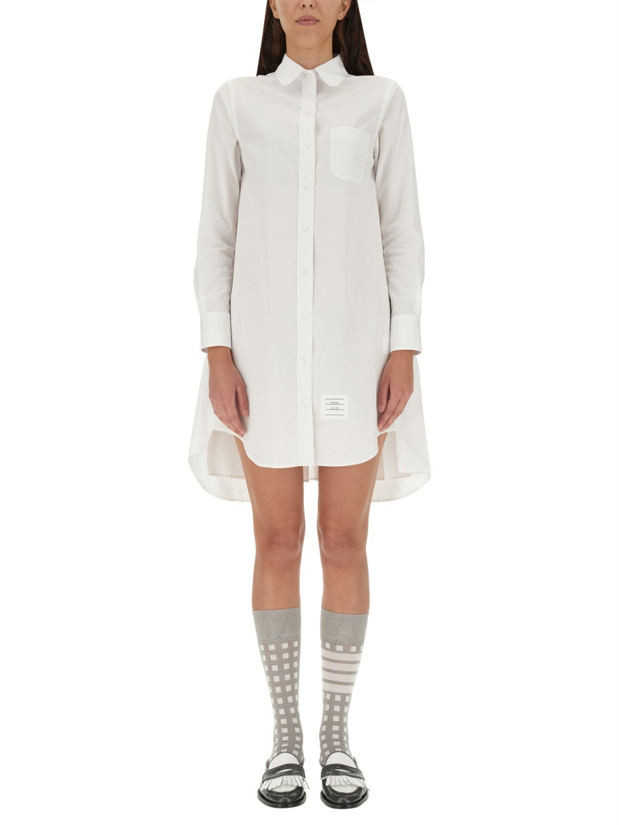 THOM BROWNE Classic White Shirt Dress with Front Button Closure