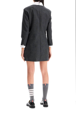 THOM BROWNE Elegant Mini Wool Sheath Dress with Shirt-Style Accents