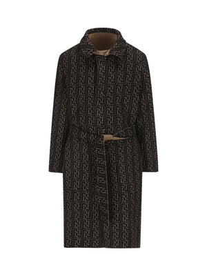 FENDI Men's Double Wool Trench Coat in Castoro and Nero