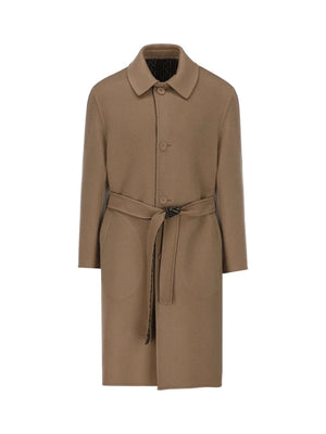 FENDI Men's Double Wool Trench Coat in Castoro and Nero