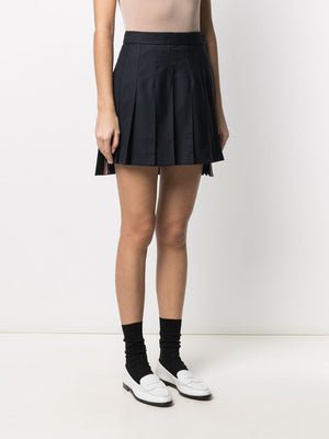 THOM BROWNE Blue Wool/Cupro Pleated Mini Skirt for SS24