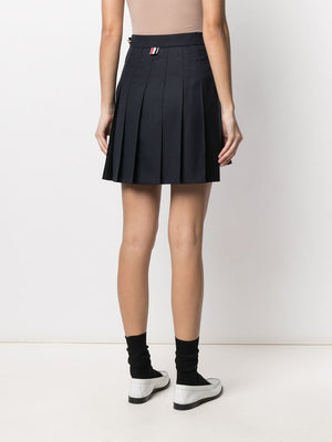 THOM BROWNE Blue Wool/Cupro Pleated Mini Skirt for SS24