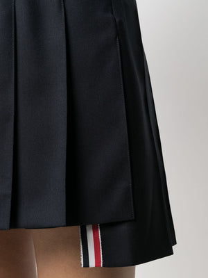 THOM BROWNE Blue Wool/Cupro Pleated Mini Skirt for SS24