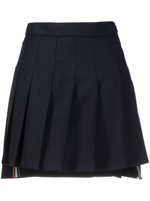 THOM BROWNE Blue Wool/Cupro Pleated Mini Skirt for SS24