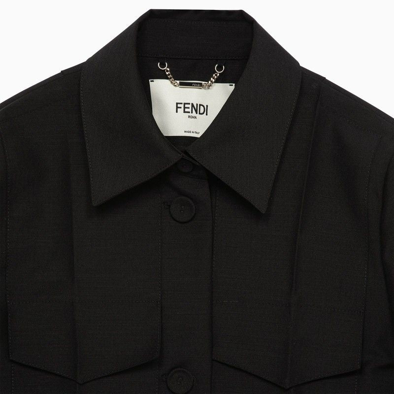 FENDI SS24コレクション用 女性向け黒色ウールとモヘアのブレザー