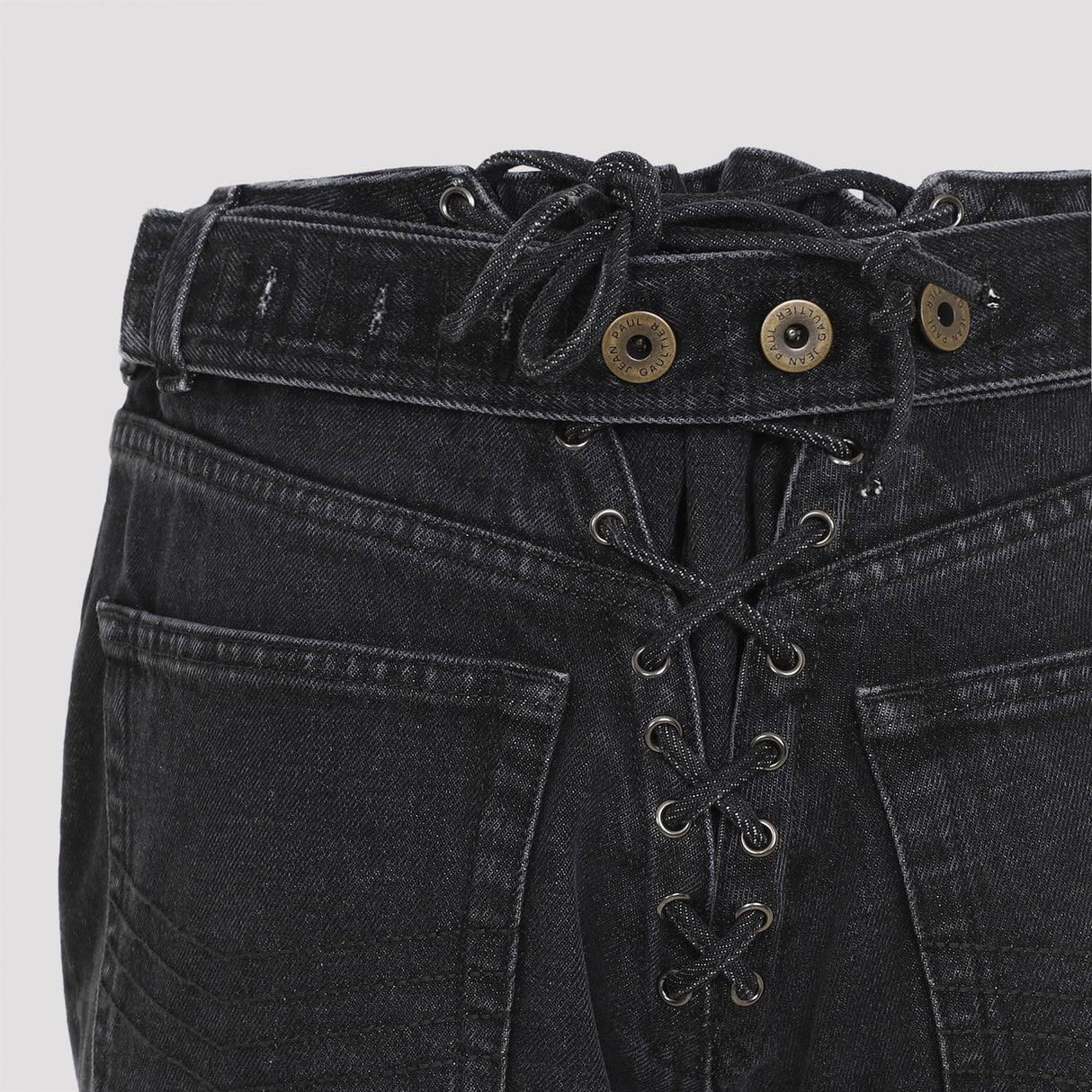 JEAN PAUL GAULTIER Denim Jeans with Lacing and Knee Bonding Detail