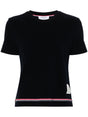 THOM BROWNE Cotton Piqué Crew Neck T-Shirt with Stripe Detailing