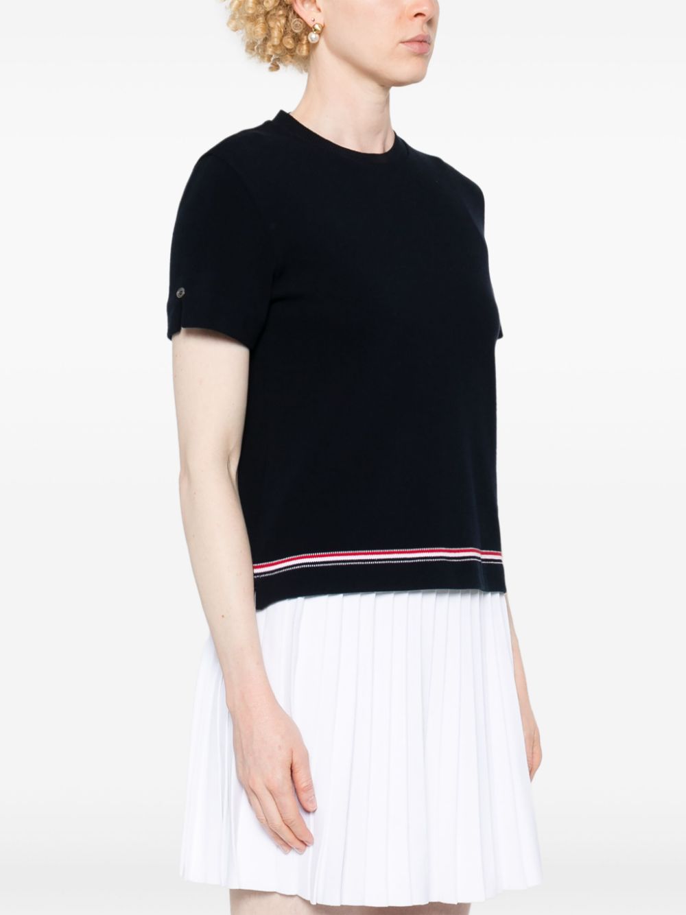 THOM BROWNE Cotton Piqué Crew Neck T-Shirt with Stripe Detailing