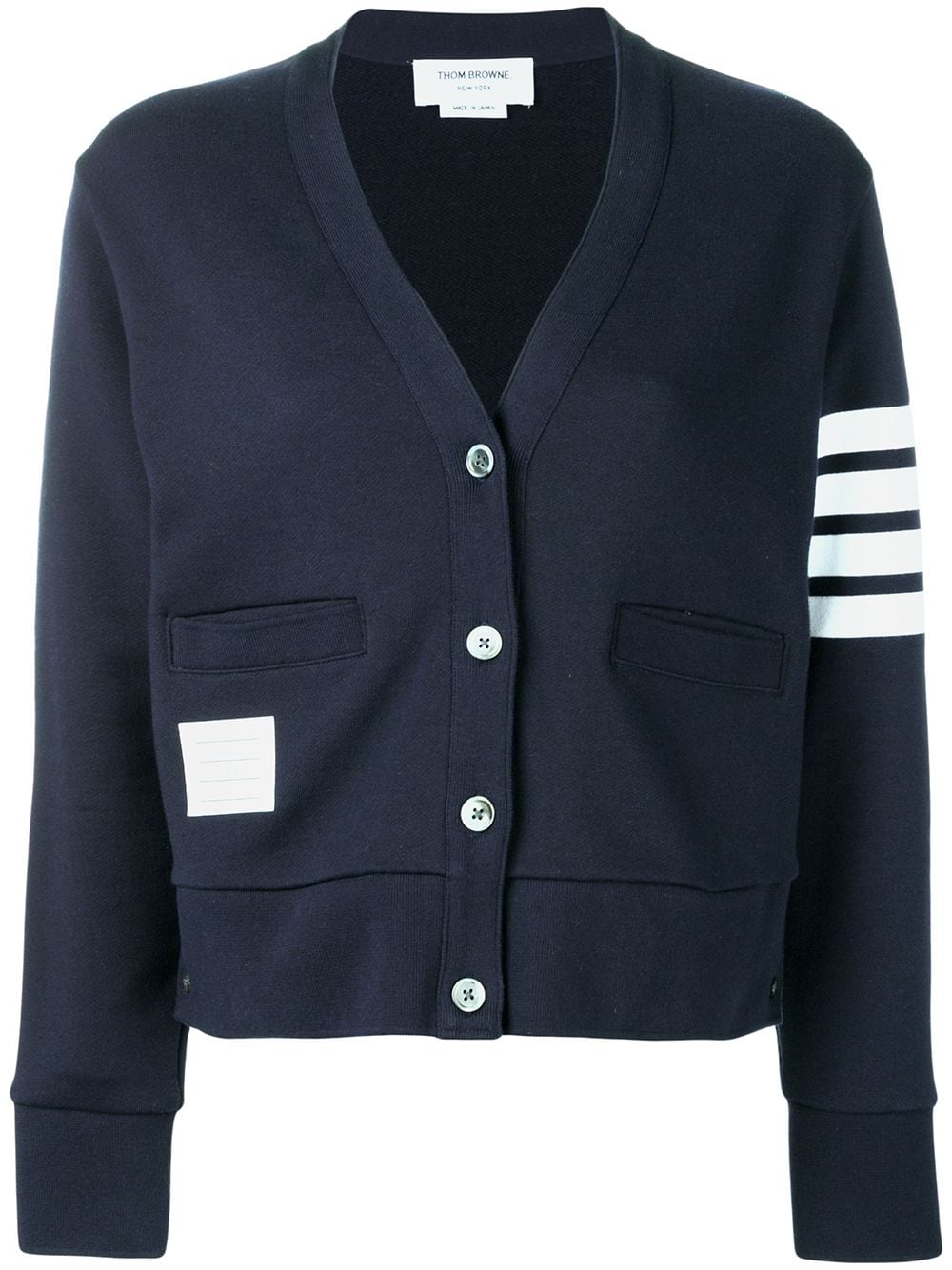 THOM BROWNE Navy Blue/White 4-Bar Stripe Cotton Cardigan for Women