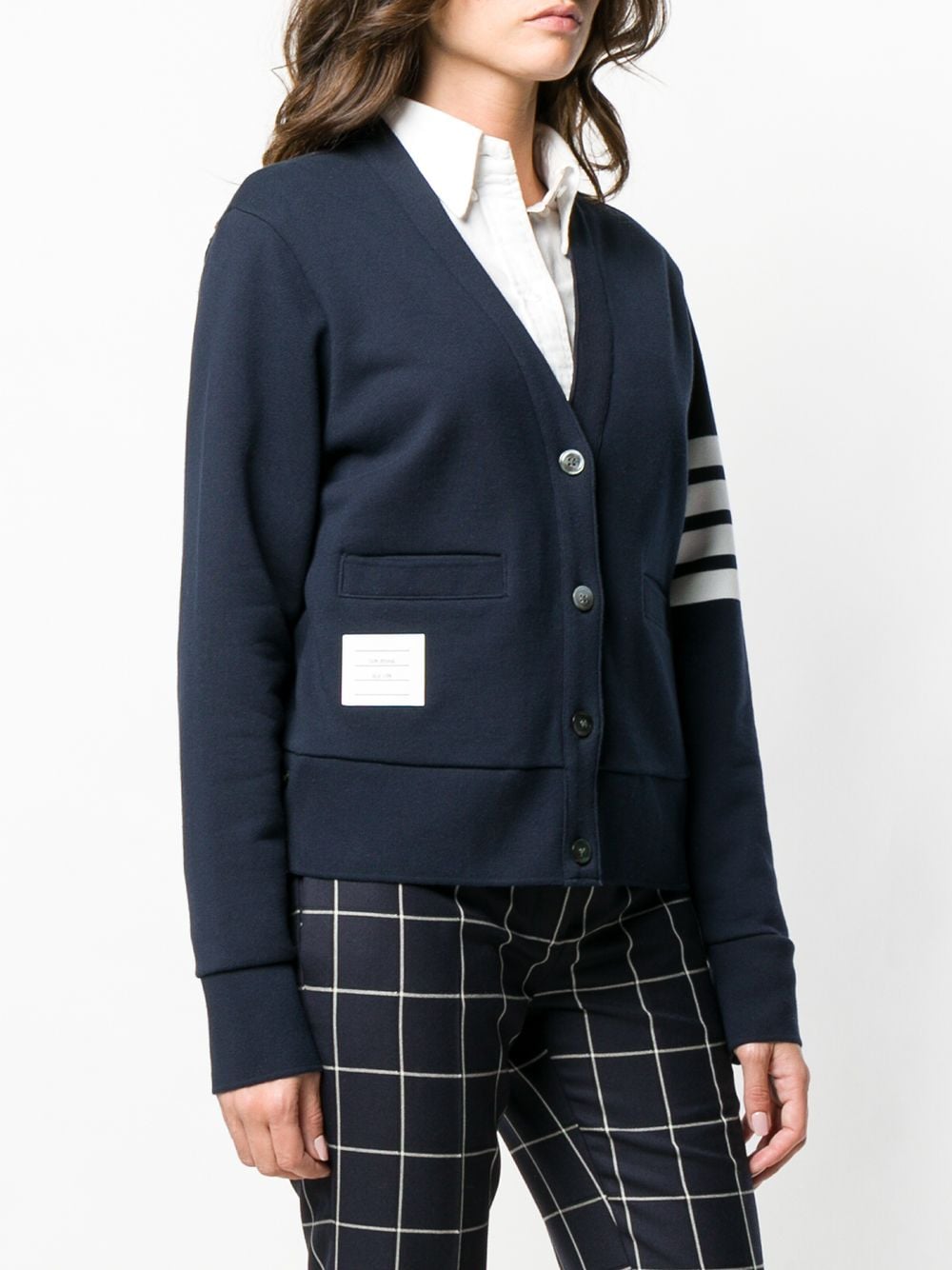 THOM BROWNE Navy Blue/White 4-Bar Stripe Cotton Cardigan for Women