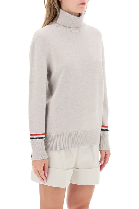 THOM BROWNE Wool Turtleneck Sweater with Striped Detail - Women’s Size