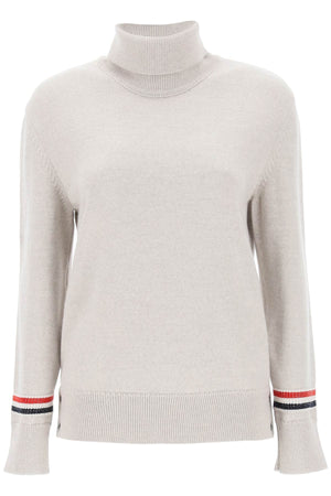 THOM BROWNE Wool Turtleneck Sweater with Striped Detail - Women’s Size