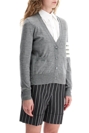 THOM BROWNE Relaxed Fit Wool Mélange Cardigan with Iconic Contrast Detail - Size IT 40