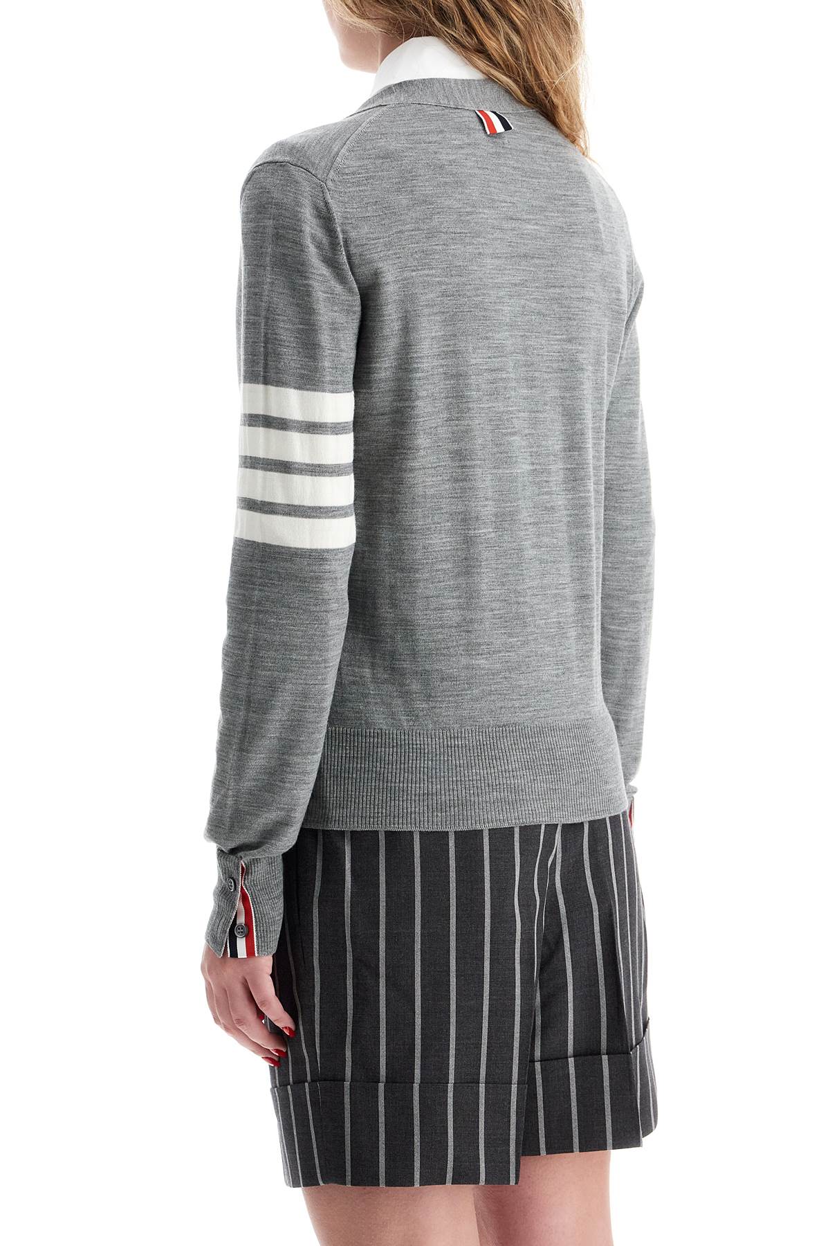 THOM BROWNE Relaxed Fit Wool Mélange Cardigan with Iconic Contrast Detail - Size IT 40