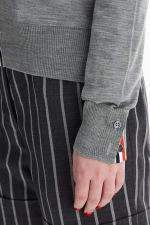 THOM BROWNE Relaxed Fit Wool Mélange Cardigan with Iconic Contrast Detail - Size IT 40