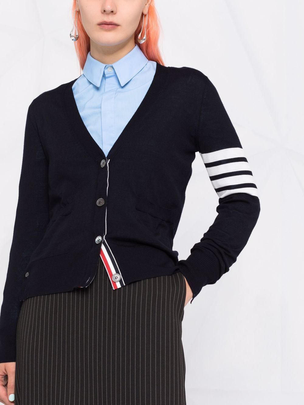 THOM BROWNE Classic V-Neck Wool Cardigan with 4-Bar Detail