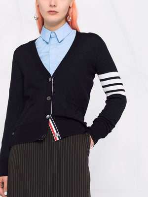 THOM BROWNE Classic V-Neck Wool Cardigan with 4-Bar Detail