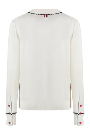 THOM BROWNE Silk and Cotton Cardigan with Contrast Trim