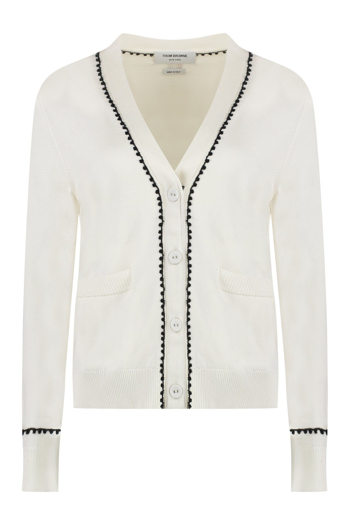 THOM BROWNE Silk and Cotton Cardigan with Contrast Trim