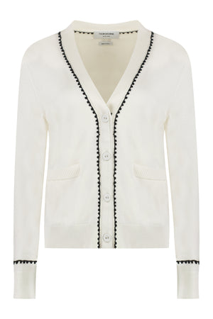 THOM BROWNE Silk and Cotton Cardigan with Contrast Trim