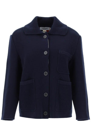 THOM BROWNE Cotton-Cashmere Knit Jacket - Relaxed Fit, Three-Quarter Sleeves