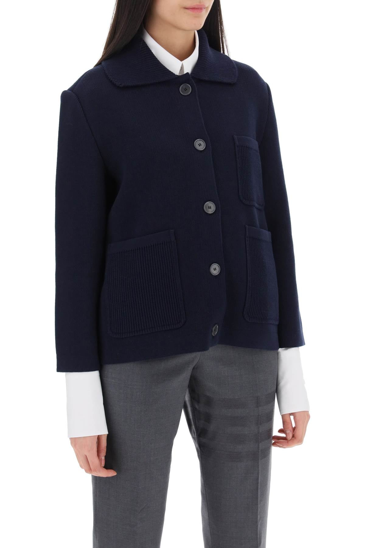 THOM BROWNE Cotton-Cashmere Knit Jacket - Relaxed Fit, Three-Quarter Sleeves