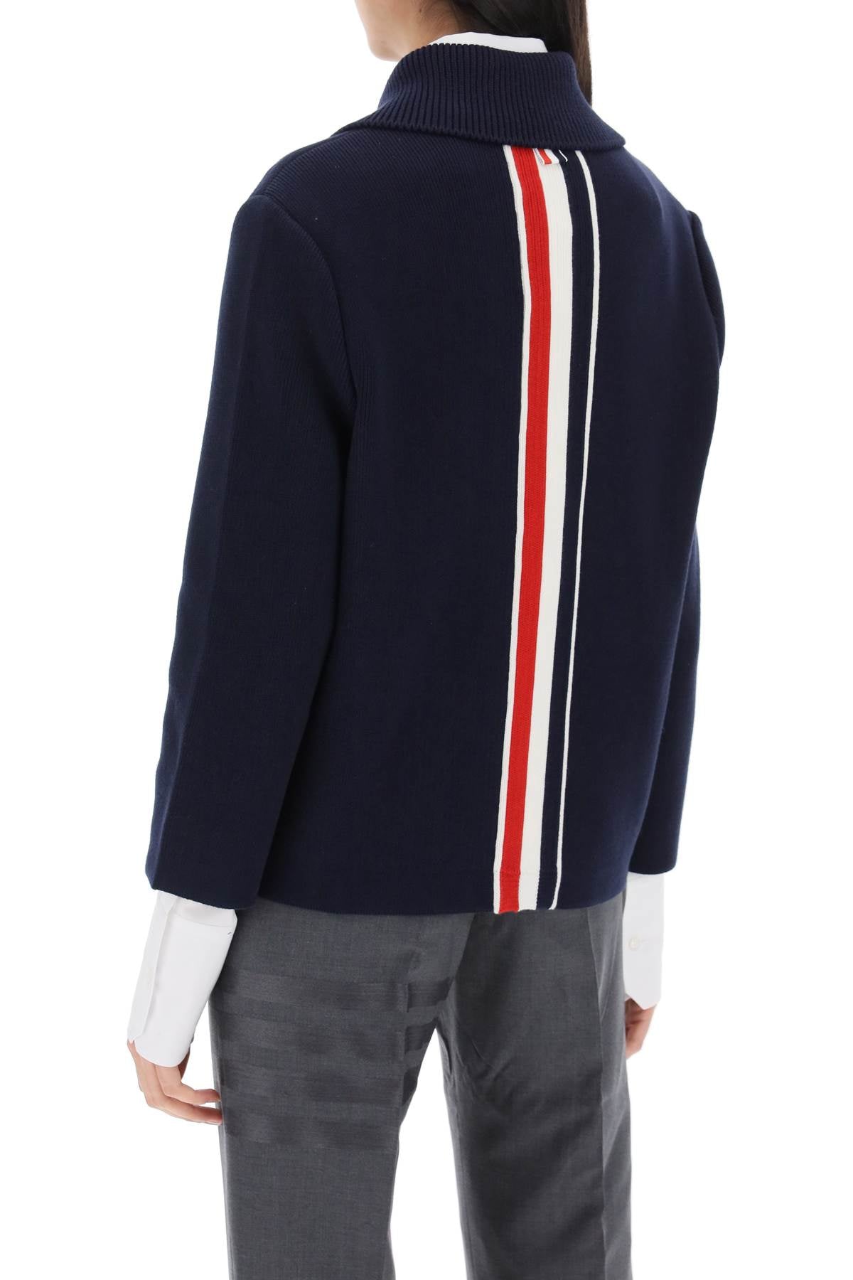 THOM BROWNE Cotton-Cashmere Knit Jacket - Relaxed Fit, Three-Quarter Sleeves