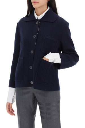 THOM BROWNE Cotton-Cashmere Knit Jacket - Relaxed Fit, Three-Quarter Sleeves