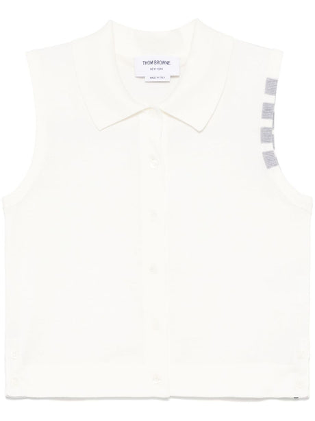 THOM BROWNE Sleeveless Front Button Cotton Top