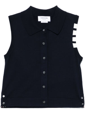 THOM BROWNE Sleeveless Front Button Cotton Top