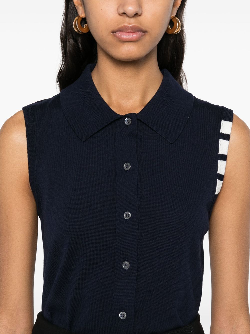 THOM BROWNE Sleeveless Front Button Cotton Top