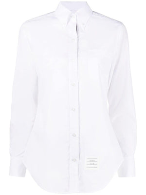 THOM BROWNE Elegant White Cotton Button-Down Shirt with RWB Stripe