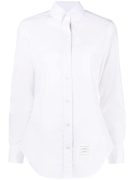 THOM BROWNE Elegant White Cotton Button-Down Shirt with RWB Stripe