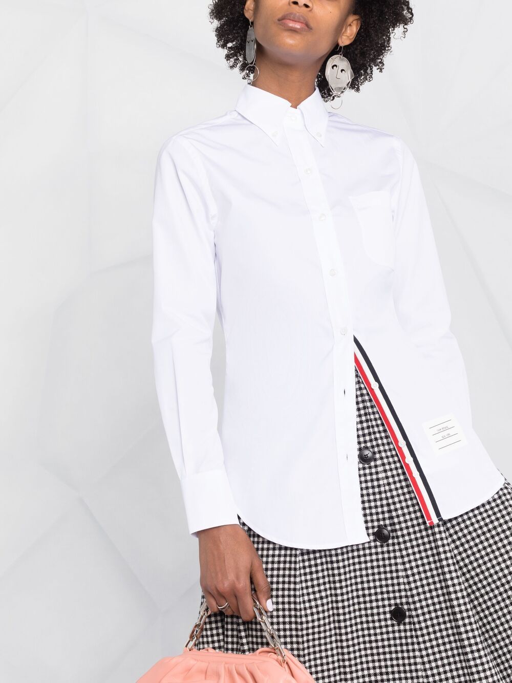 THOM BROWNE Elegant White Cotton Button-Down Shirt with RWB Stripe