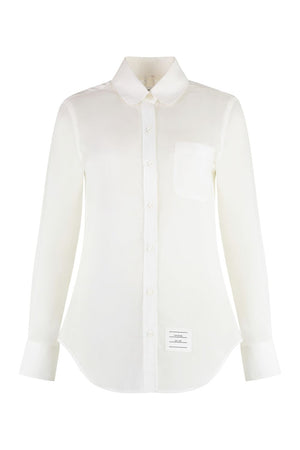 THOM BROWNE Cotton Shirt with Front Pocket and Rounded Hem