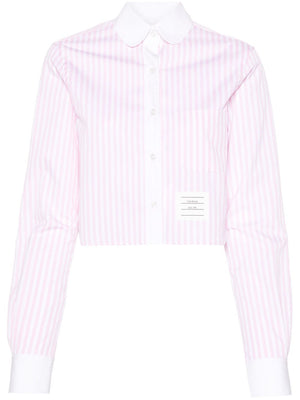 THOM BROWNE Cotton Cropped Shirt with Signature Logo Patch