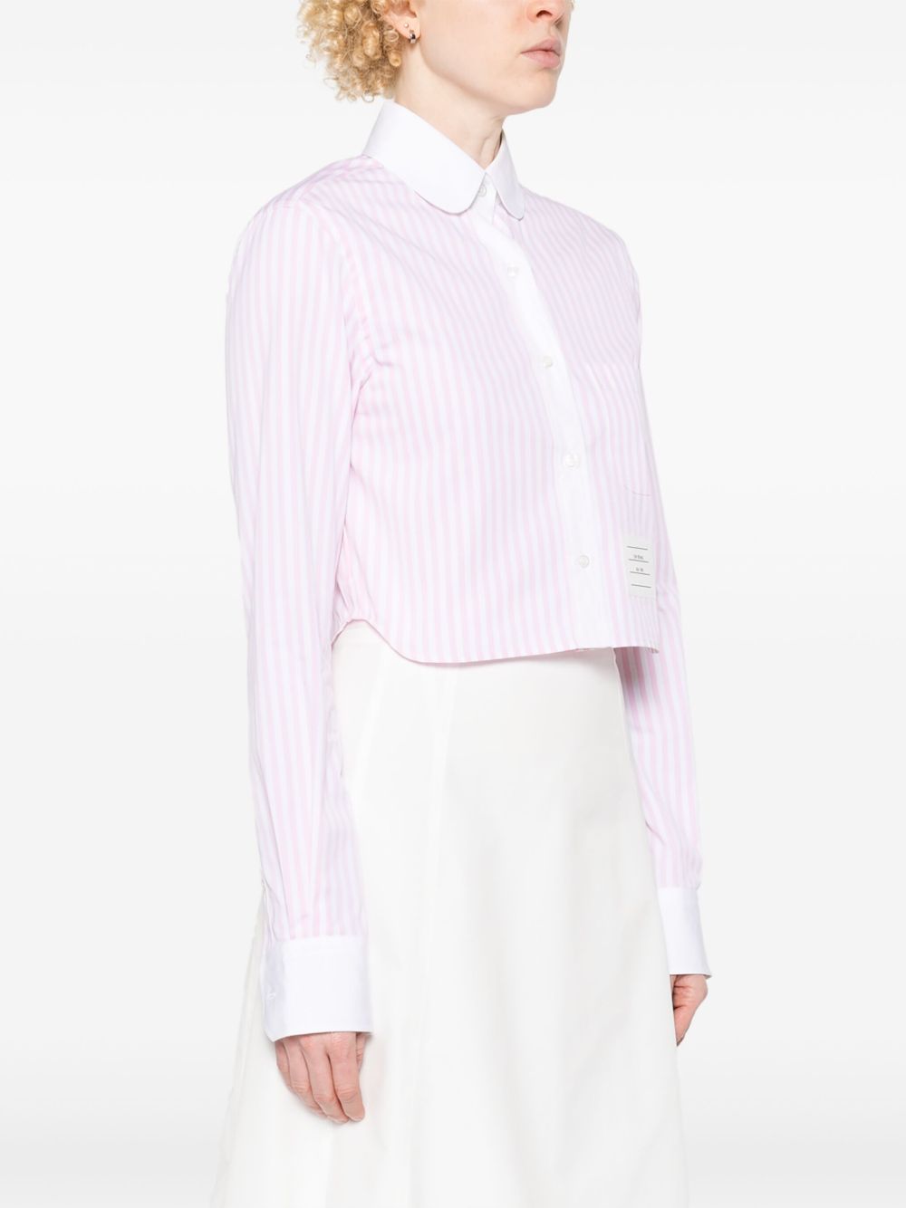 THOM BROWNE Cotton Cropped Shirt with Signature Logo Patch